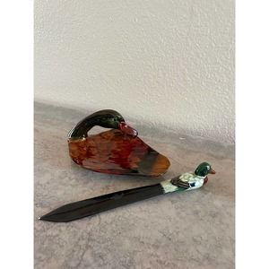 Vintage Wooden Mallard Duck Small Tray and envelop opener